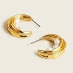 J.Crew NEW  Nested Fresh Water Pearl Gold Hoop Earrings Photo 0