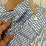 Loft  Linen Blend Blue/White Striped Button Dowm Long Sleeve Dress Photo 5