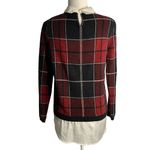 Tahari  Layered Look Flannel Sweater M Red Plaid Long Sleeve Collar Keyhole Back Photo 3