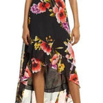 Lulus Womens Dark Floral Whimsigoth Midi Dress Large Fairy Grunge High Low Holiday Photo 0