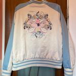 Disney Alice in Wonderland Cream Embroidered Zip Up Bomber Jacket- Large Photo 4