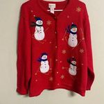 Crystal Kobe Christmas Sweater Snowman Skiing Button Cardigan Holiday Medium Red Photo 0