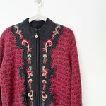 [Icelandic Design] Red Nordic Wool Sweater Floral Embroidered Zip Cardigan Sz XL Photo 4