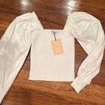 La Ligne White Blouse with Smocked Bodice and Long Puff Sleeves NWT small Photo 0
