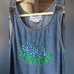 Vintage 90s Casey Coleman Bluebonnet Embroidered Denim Jumper Dress midi overall Blue Photo 1
