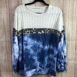 Vine & Love  Blue Tie-Dye Sweatshirt with Leopard Detail Photo 0