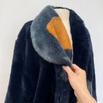 Suziklo Y2K RARE vintage navy open Faux Fur Coat with Colorful Accents EUC Black Size L Photo 6