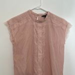 EXPRESS Light Baby Pink Textured Swiss Dot Lace Trim High Neck Coquette Blouse S Photo 1