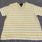Denim & Co yellow and white striped v neck short sleeve shirt L Size L Photo 0