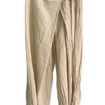 MNG Suit Women’s Light Tan Striped Wide Leg Overlap Wrap Pants Sz S Linen Blend Photo 0