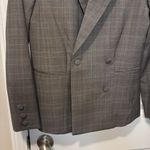 Frame  Double Breasted Blazer Tan Multi Size 4 Women Plaid Wool Long Sleeve Photo 3