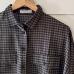 Jaeger VTG London Black & Grey Knit Check Button Front Oxford Shirt, Wool Blend Photo 2