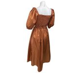 Moon River Brown Silk Satin Short Puff Sleeve Smocked Midi A-Line Dress Size XS Photo 1