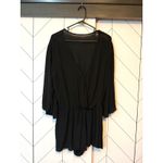 Women’s Black Gauze 3/4 Sleeve Shorts Romper V Neck Plunging Party Summer Vaca Size L Photo 1