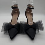 Allegra K NEW Heels Womens 9 Black Pointed Toe Ankle Strap Pumps Bow Stiletto Photo 1