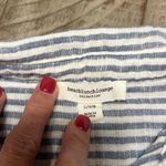 Beach Lunch Lounge Women Top Large White Gauze Cotton Blue Stripe Button Coastal Photo 3