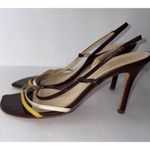 Kate Spade CHOCOLATE YELLOW WHITE LEATHER CAGE SLINGBACK SANDALS ITALY Size 10 Photo 1