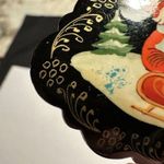 Vintage Hand Painted Wood Santa Sledding In Sled Christmas Holiday Brooch Pin Black Photo 4