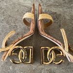 Dolce & Gabbana Logo Heel Ankle Strap Sandals in Gold Tan, New in Box Photo 7