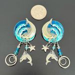 Rare LUNCH At The RITZ Blue Dolphin Dance Dangle Whimsical Earrings 17g. Photo 2