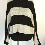 Glam  Black Tan Loose Weave Striped Sweater Size Small Loose Boxy Fit Photo 0