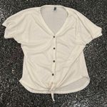 IWOLLENCE Women’s Waffle Knit Tunic Blouse Tie Knot Short Sleeve Henley M Shirt Size M Photo 0
