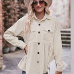 NEW Tan Corduroy Babydoll Peplum Skirt Button Front Jacket Size M Photo 5