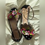 Betsey Johnson Black and Pink Rhinestone Floral Sandals Size 8.5 Photo 12