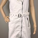 H&M Divided White Denim Moto Zip Buckle‎ Strap Bodycon Dress Sz 8 Biker Party Photo 2