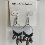 NWT Black Leather Silver Beaded Earrings Photo 3