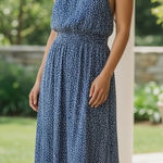 Pinch Sleeveless High Neck Maxi Dress Blue White Dots S Photo 0