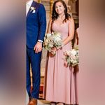 Azazie Maren Allure- A-Line V-Neck Lace Chiffon Floor-Length Dress dusty rose Photo 4