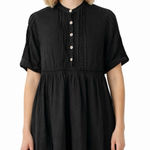 Haris Cotton 100% Linen Dress Size XS Black Crochet Trim Made in Greece Coastal Photo 0