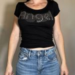 Y2K Angel Rhinestone Black T Shirt Size Small Photo 4