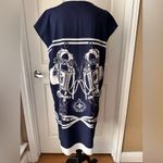 Chic Asymmetrical Navy Dress with Equestrian Design Blue Photo 1