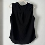 Black Sleeveless Quarter Button Up Blouse w/ Ruffle Size L Photo 4