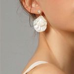 Gold and White Leaf Design Earrings Photo 1