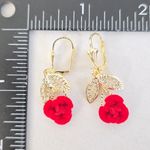 Gold Filled Velvet Red Rose Drop Earrings Photo 7