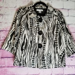 WD.NY ABSTRACT ART TO WEAR LINEN BLEND BUTTON FRONT BLAZER CARDIGAN 8 METALLIC Black Photo 0