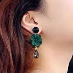 Women's Green Flower Crystal Teardrop Dangle Drop Earrings Photo 4