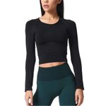 New NUX Gray Long Sleeved Cropped Workout Top Yoga Athletic Size XL X Photo 1