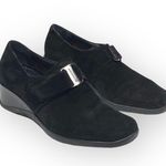 Aquatalia ⌘ Suede Wedge Heeled Loafer Silver Metal Logo Hardware ⌘ Black ⌘ 6.5M Photo 5