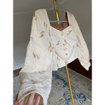 Handmade  Linen Embroidered Cardigan Button Front Lace Boho Medieval Cottagecore Photo 3