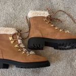 J.Crew  Brown Tan Suede Winter Hiking Combat Boots Faux Fur Lace Up Outdoor Photo 4