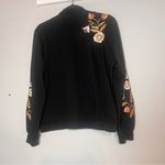 W5  Anthropologie Full Zip Sweatshirt Black Floral Embroidered Beaded Size Small Photo 6