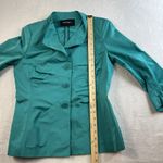 Lafayette 148 Sz 6 Evening Jacket Satin Teal Ruched Gather Button Up 3/4 Sleeve Blue Photo 9
