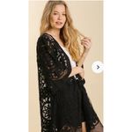 Umgee Women's Black Bohemian Floral Lace Open Front Tie Kimono Size Small Sheer Photo 1