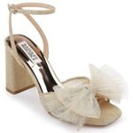 Badgley Mischka Tess Tulle Bow Block Heel Sandals in Gold Size 11 New in Box Photo 0