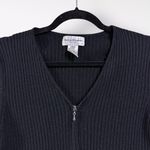 Rena Rowan  Petite Large Ribbed‎ Knit Black Sweater Full Zip Holiday Retro Y2K Photo 1