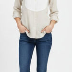 Ann Mashburn tan & white linen button down shirt linen Size extra small Photo 0